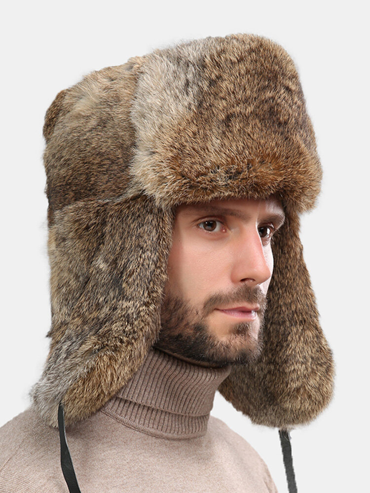 Men Faux Fur Faux Rabbit Fur Thickened Ear Protection Winter Outdoor Windproof Warmth Trapper Hat