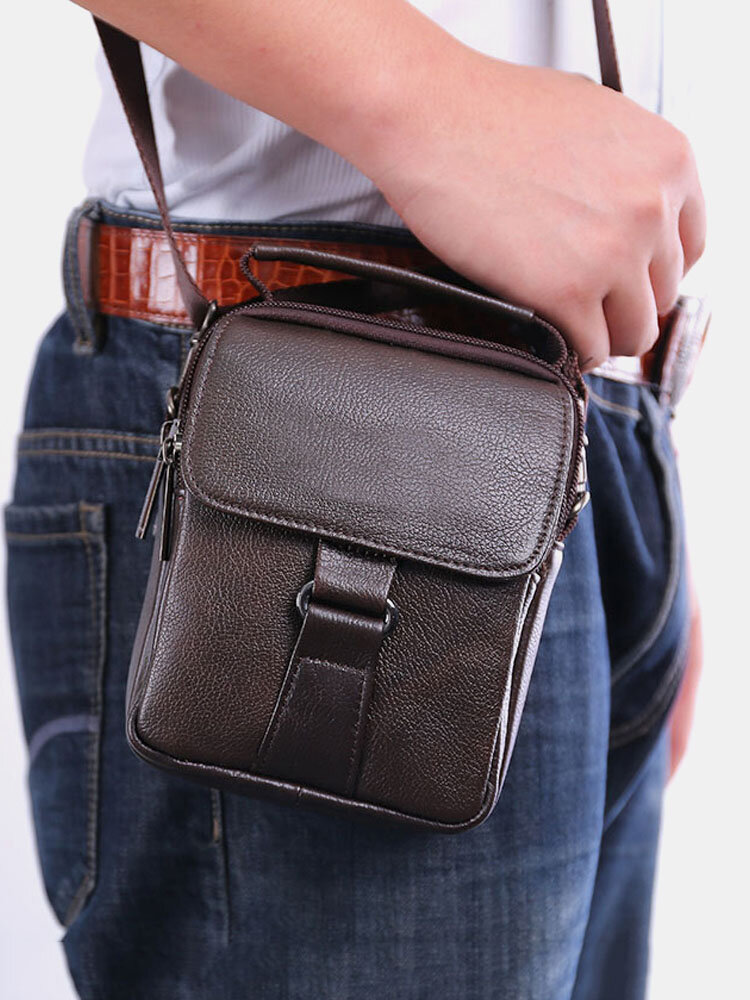 Men Genuine Leather Waist Bag Vintage Sling Bag Dual-use Handbag