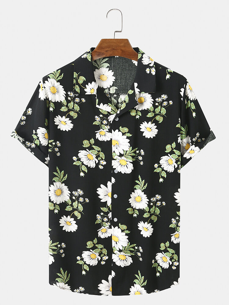 Mens Floral Print Camp Collar Holiday Short Sleeve Shirts