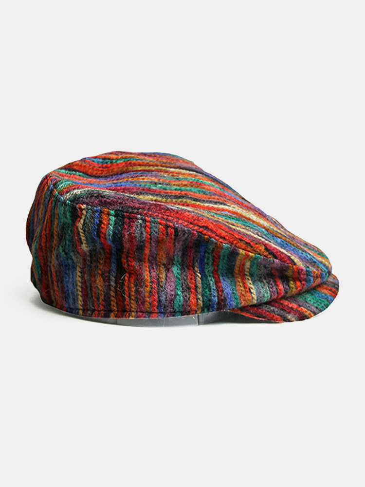 

Women Tie-dye Rainbow Mixed Color Stripes Pattern Ethnic Style Casual Personality Forward Hat Flat Hat, Red;purple;khaki