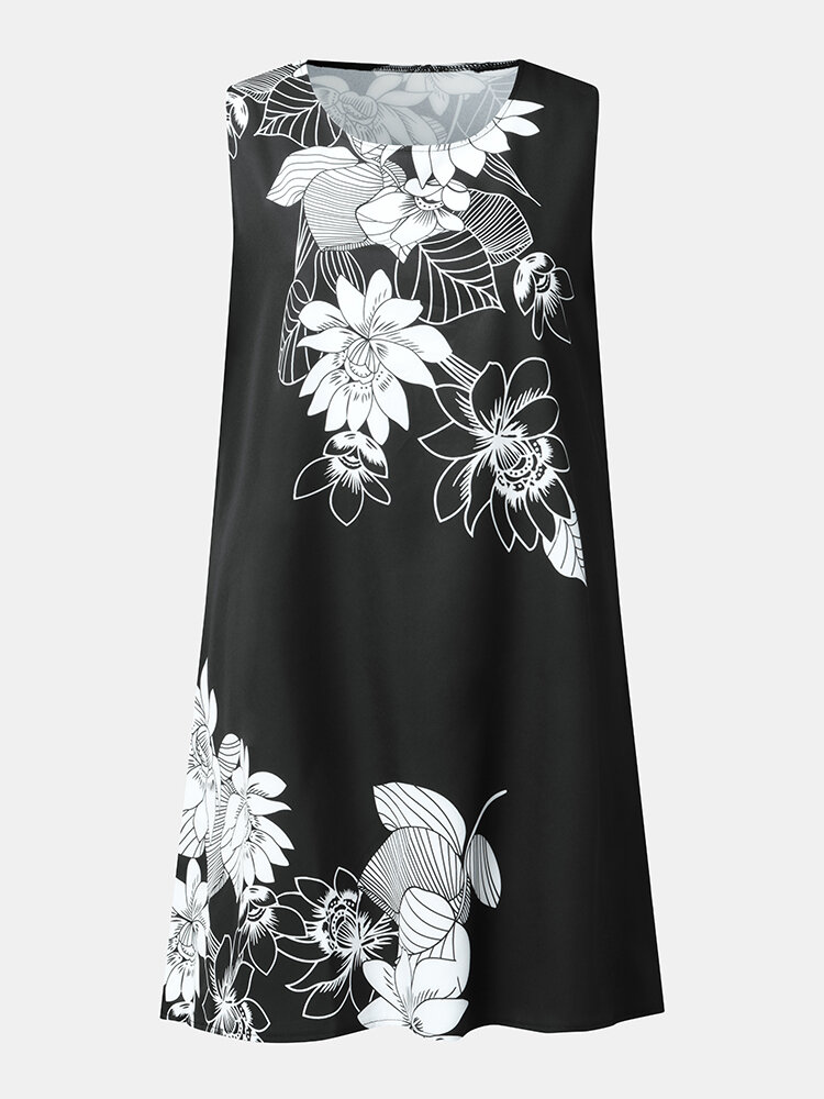 Flowers Print Sleeveless Plus Size Casual Dress for Women