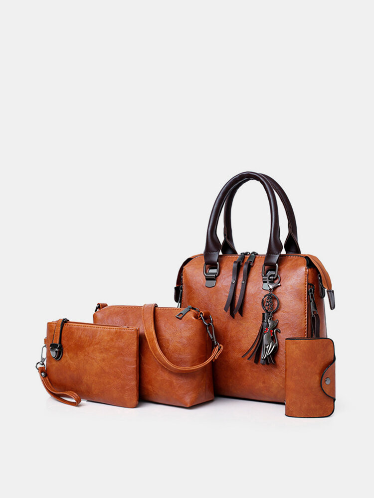 4 PCS Women Leather Handbags Vintage Multi-function Crossbody Bags