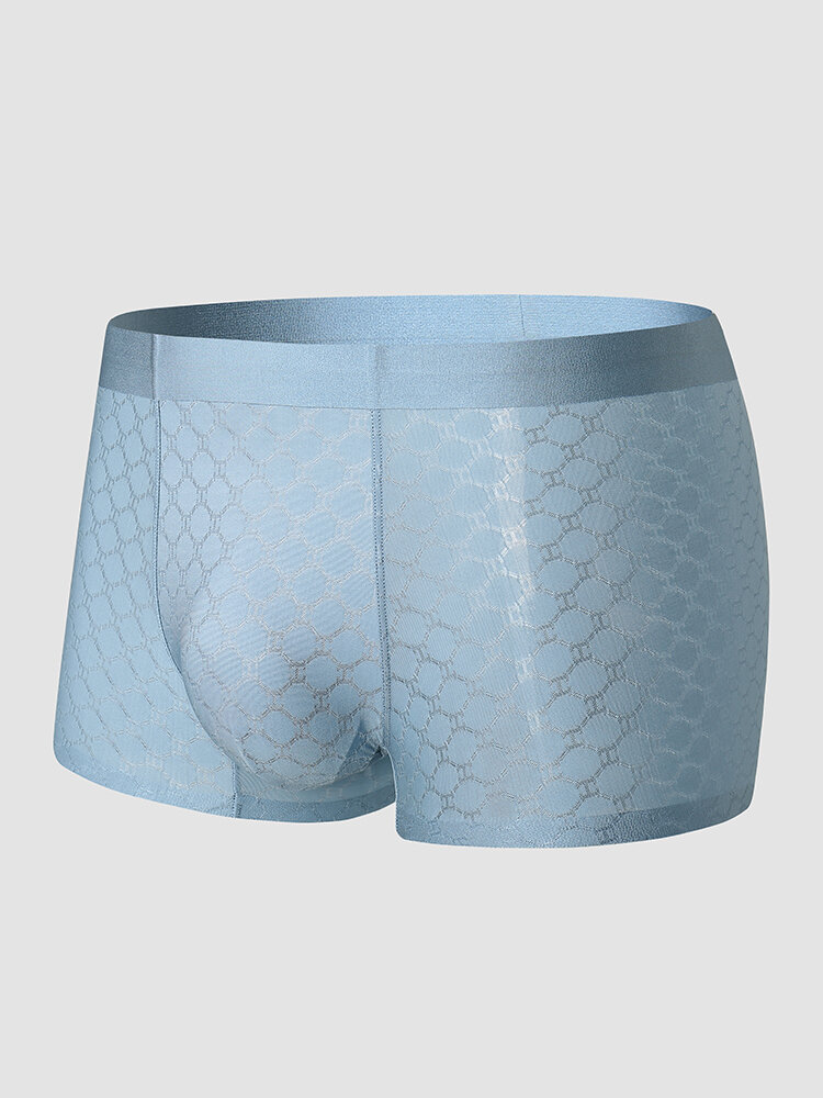 Men Ice Silk Polka Dot Print Seamless Antibacterial Quick Dry Comfy Boxers Briefs