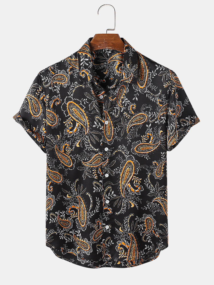 Mens All Over Paisley Print Ethnic Style Short Sleeve Shirts