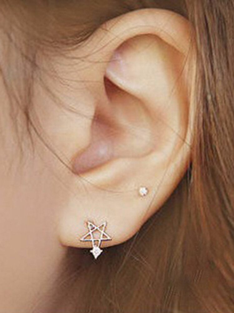 Sweet Ear Stud Earrings S925 Sterling Silver Moon Star Zircon Earrings Elegant Jewelry for Women