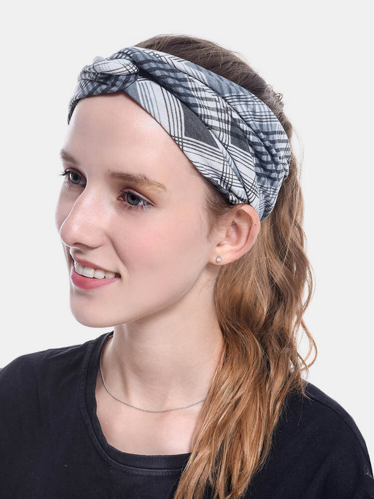 Running Outdoor Hair Accessories Plaid Leaf Cross Headband