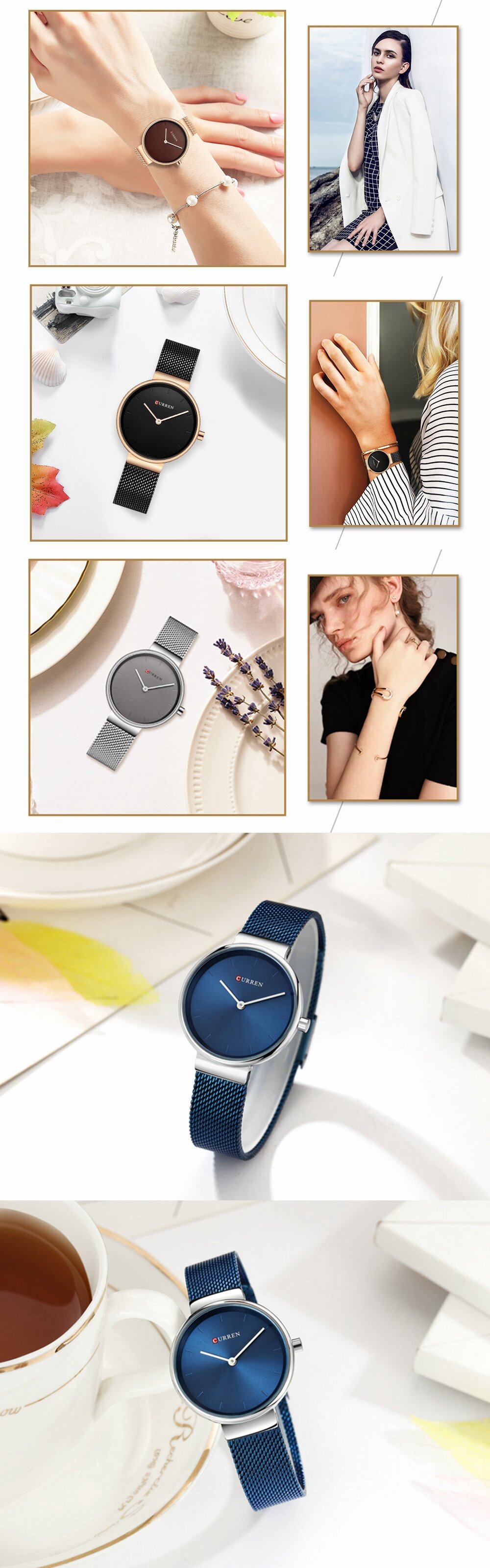 Luxury Womens Quartz Watches Minimalist Laser Dial Ultra Thin Stainless Steel Mesh Wristwatches