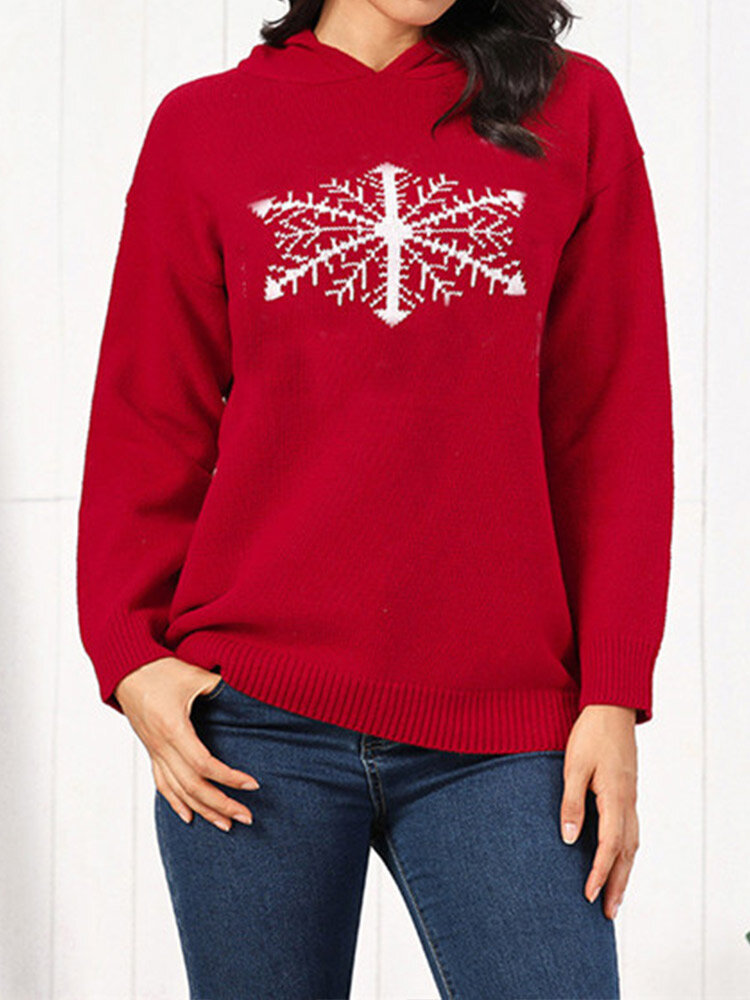 Christmas Snowflake Pattern Long Sleeve Casual Hooded Sweater