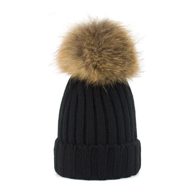 Warm Beanie Hats Tide Cute Lady Outdoor Knit Warm Wool Ball Wool Hat 