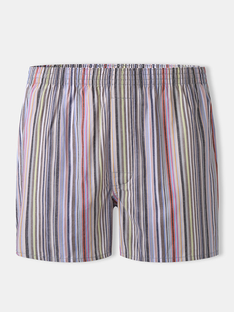 Men Cotton Comfortable Striped Arrow Boxer Briefs Loose Home Mini Underpants
