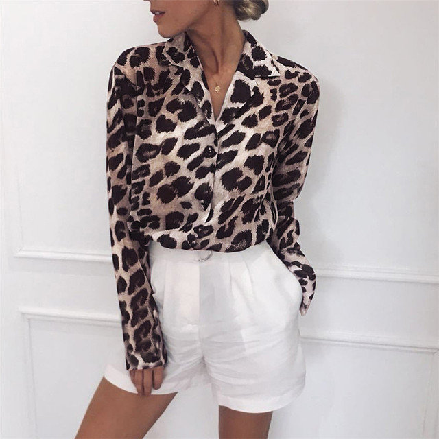2019 Spring And Summer Hot European And American Explosion Models Casual Leopard Long-sleeved Chiffon Blouse