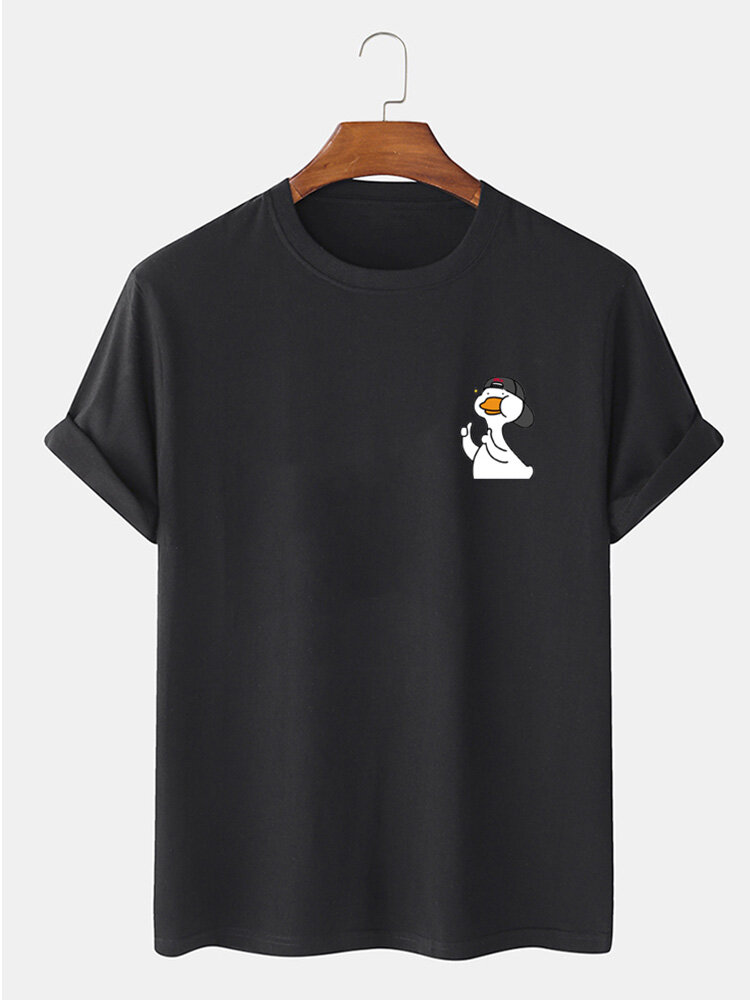 Camisetas de manga corta con estampado de pecho de animales de dibujos animados para hombre Cuello Invierno