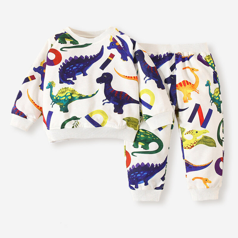 Boy's Dinosaur Print Pocket Long Sleeve Casual T-shirt Set for 2-8Y