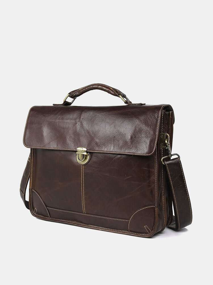 Men Vintage Genuine Leather Cow Leather Briefcases 15.6 Inch Laptop Bag Crossbody Bag Shoulder Bag Handbag