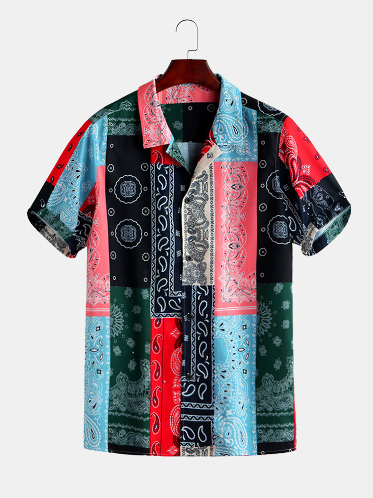 Mens Funny Hawaiian Ethnic Style Summer Short Sleeve Printed Casual Shirt