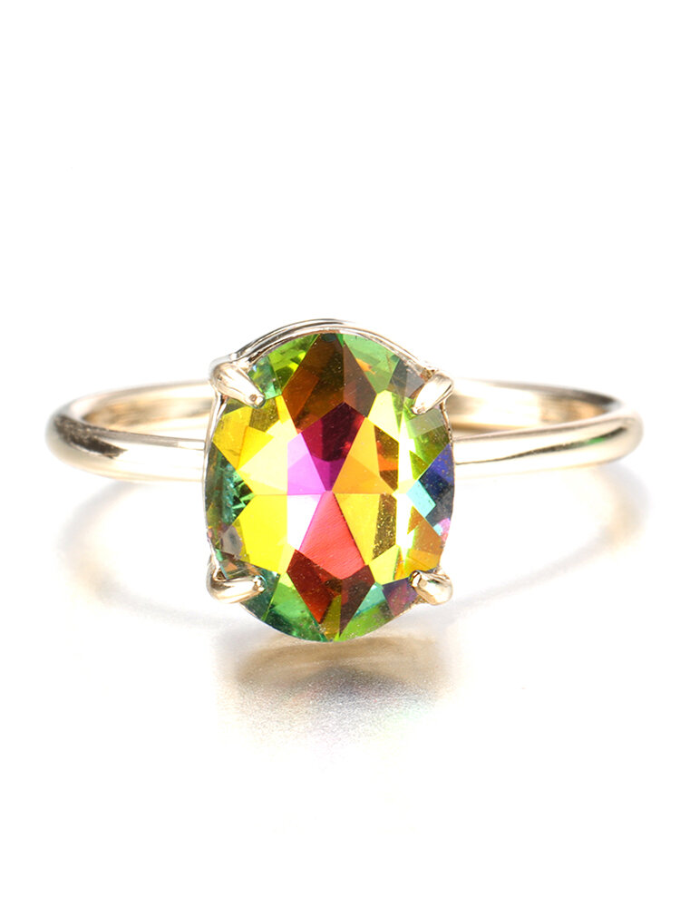 Simple Adjustable Crystal Open Rings Colorful Gemstone Gold Band Engagement Bridal Jewelry for Women