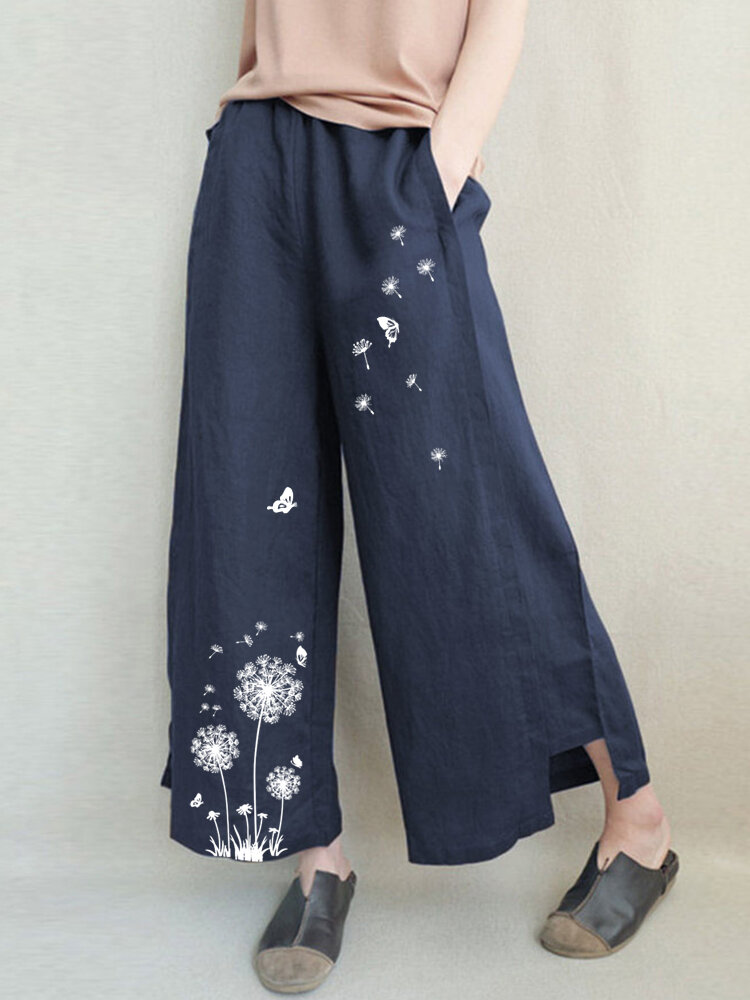 Wide Leg Flower Butterfly Print Casual Pants For Women