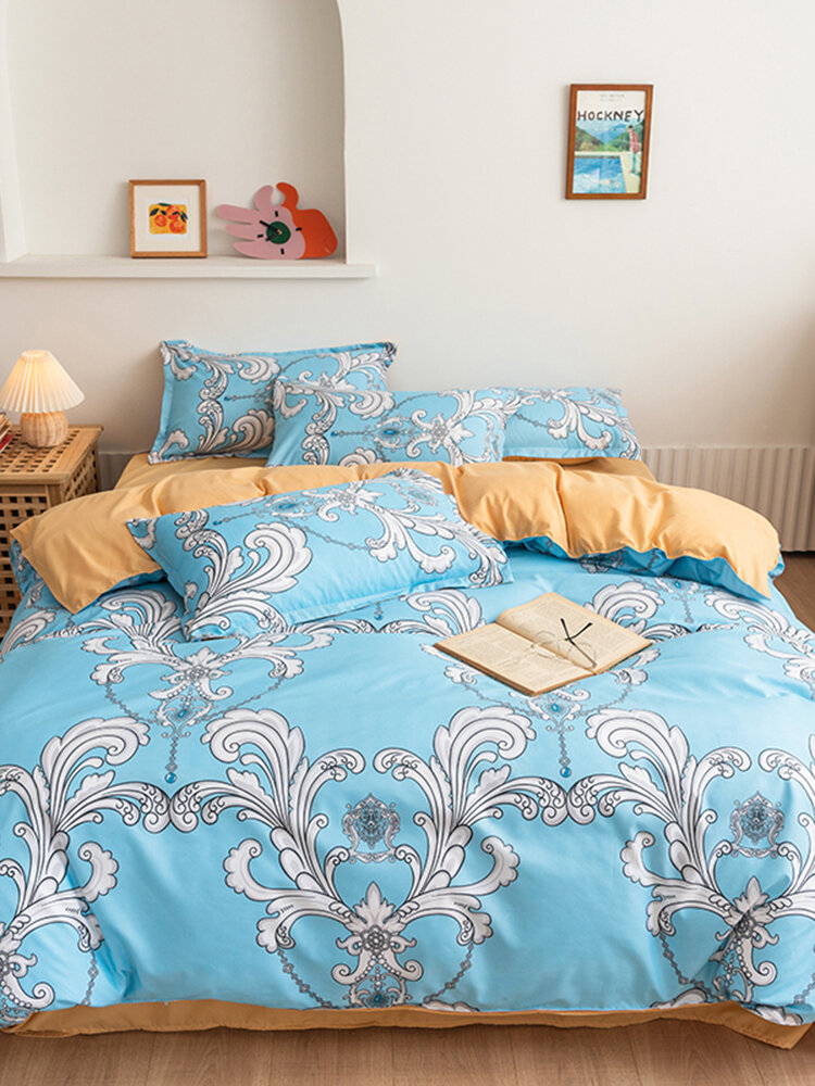 

3/4 Pcs Graphic Print AB Sided Aloe Cotton Comfy Bedding Set Comfortable Fabrics Sheet Duvet Cover Pillowcase