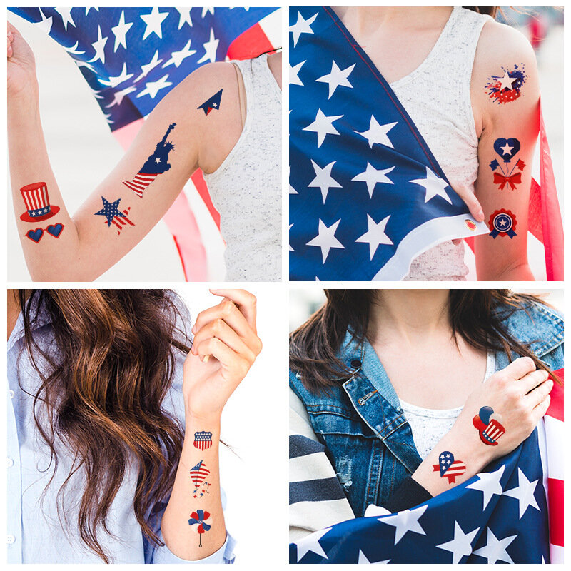 

American Flag Tattoo Stickers Back Tie Knot Stockings Independence Day Party Props Waterproof Stickers