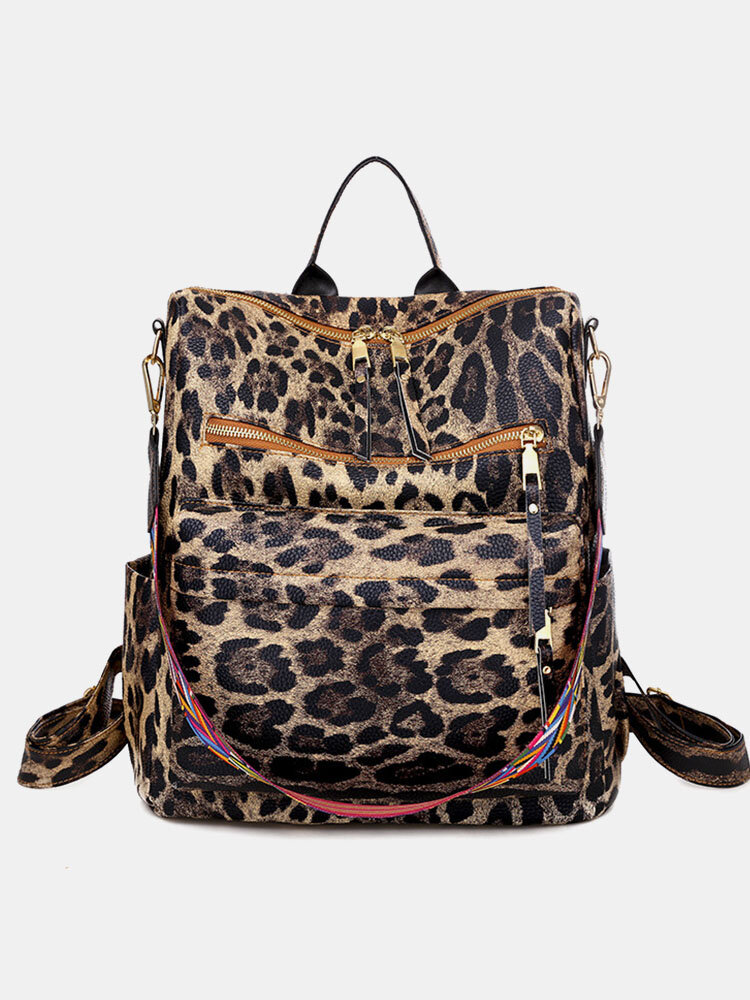 Women Leopard Pattern Prints Multi-carry Backpack Shoulder Bag
