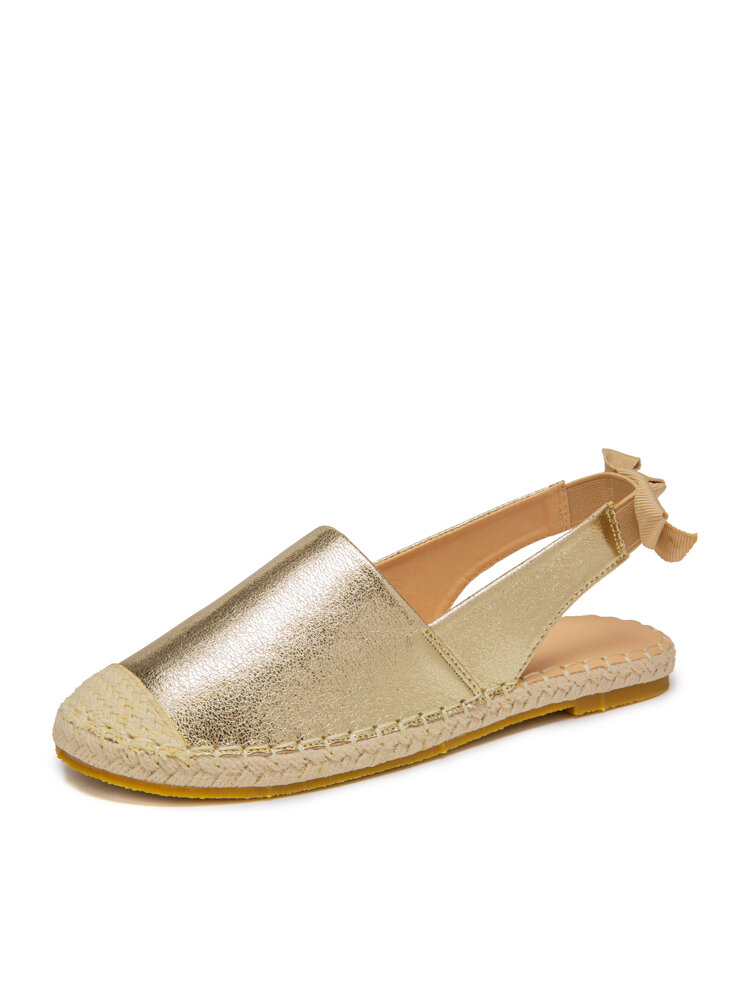 

Women Casual Closed Toe Metallic Comfortable Espadrilles Flat Sandals, Gold
