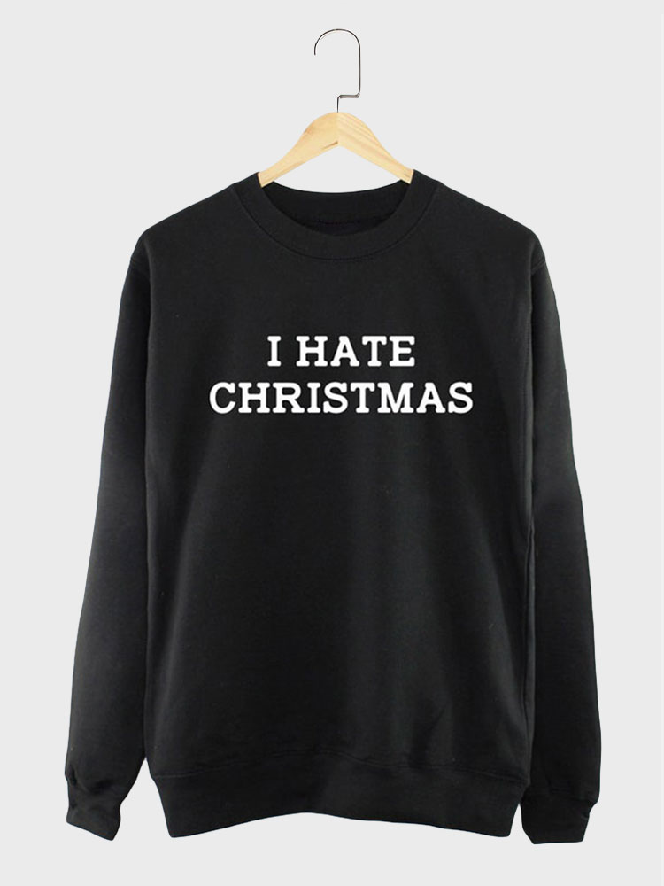 Mens Christmas Slogan Print Crew Neck Pullover Sweatshirts