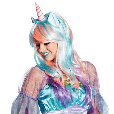 

Cosplay Wig Cartoon Little Pony Rainbow Wig Unicorn Ears Festive Party Colorful Anime Wig Women, Multicolor;silver