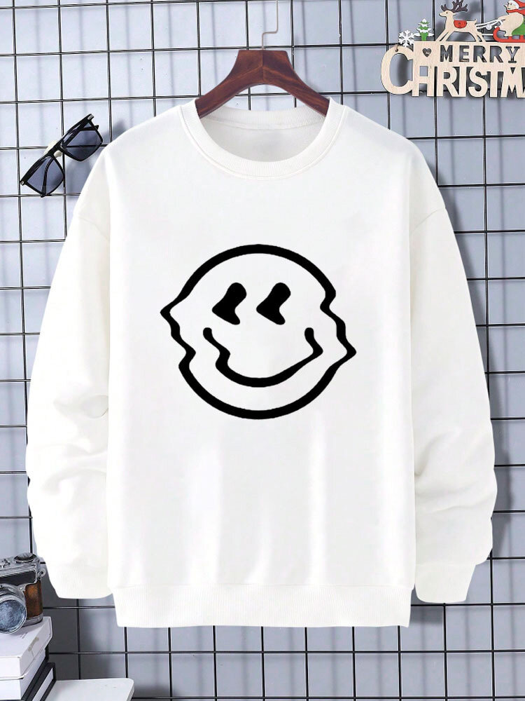ChArmkpR Mens Funny Smile Graphic Crew Neck Casual Pullover Sweatshirts Winter