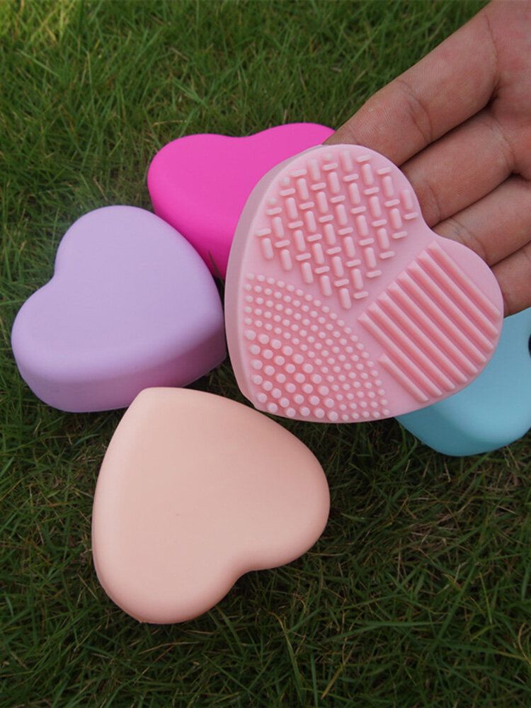 Silicone Heart Shape Makeup Brush Cleansing Pad Mat Tool