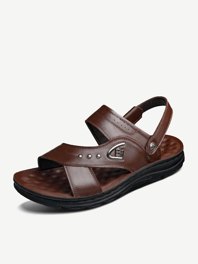 

Men Outdoor PU Leather Comfy Two Ways CasualBeach Sandals, Brown;black