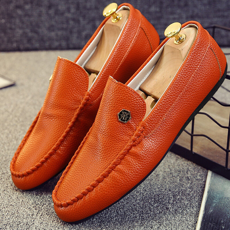 Men Hand Stitching Leather Slip On Soft Causual Driving Shoes 
