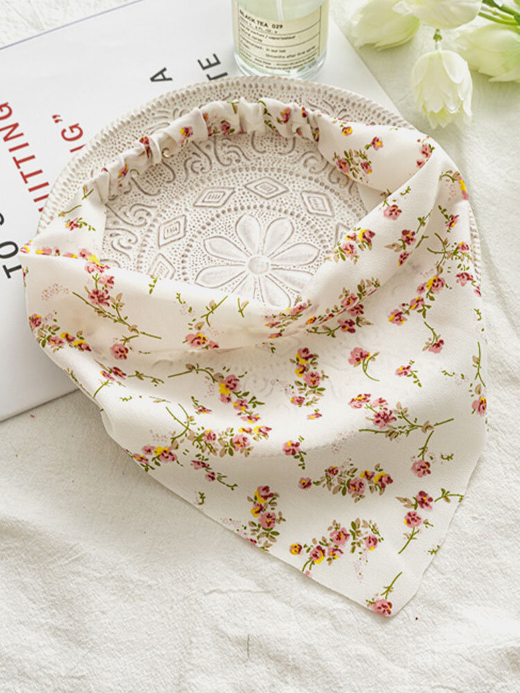 Women Country Style Floral Pattern Elastic Band Triangle Wrap Headscarf Headband