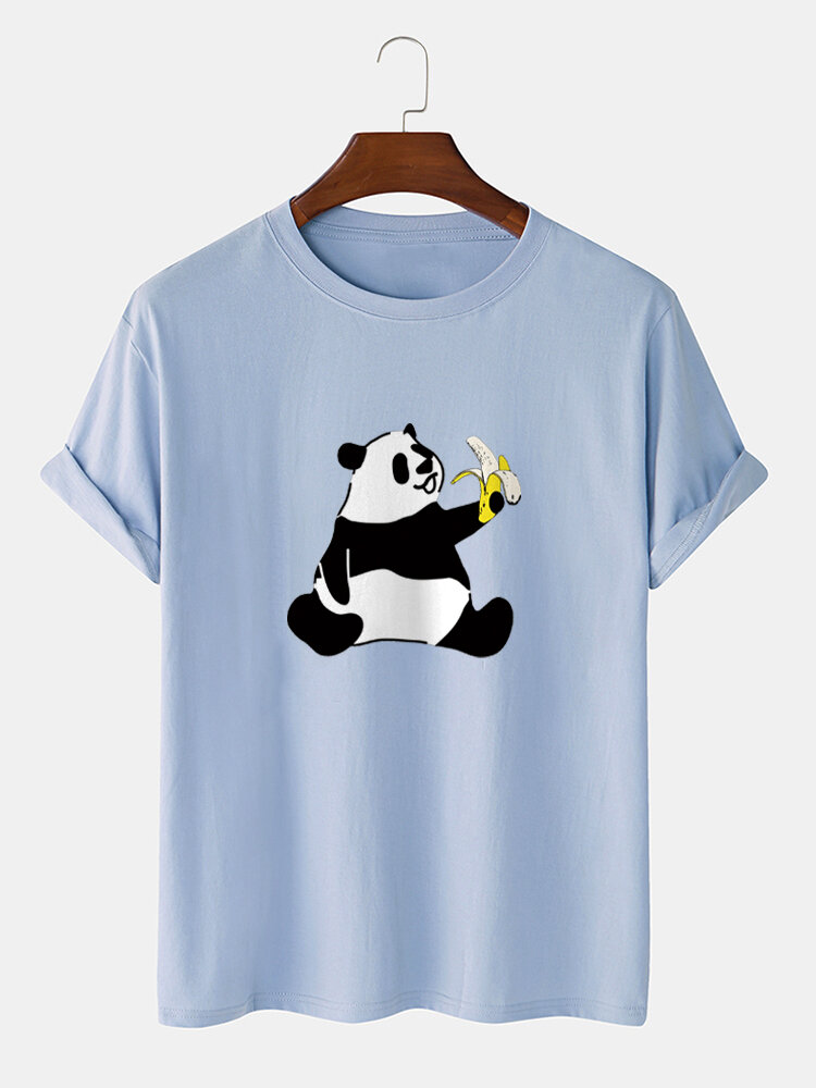 Mens Cartoon Banana Panda Print 100% Cotton Casual Short Sleeve T-Shirt