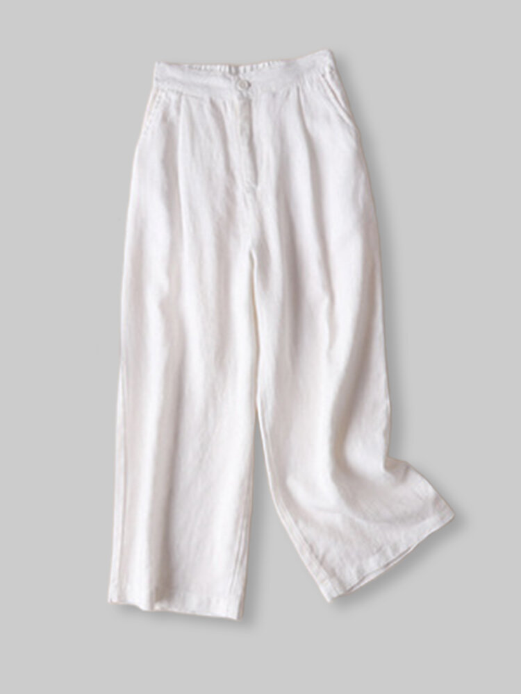Professional wide leg elastic waist loose cotton and linen pants