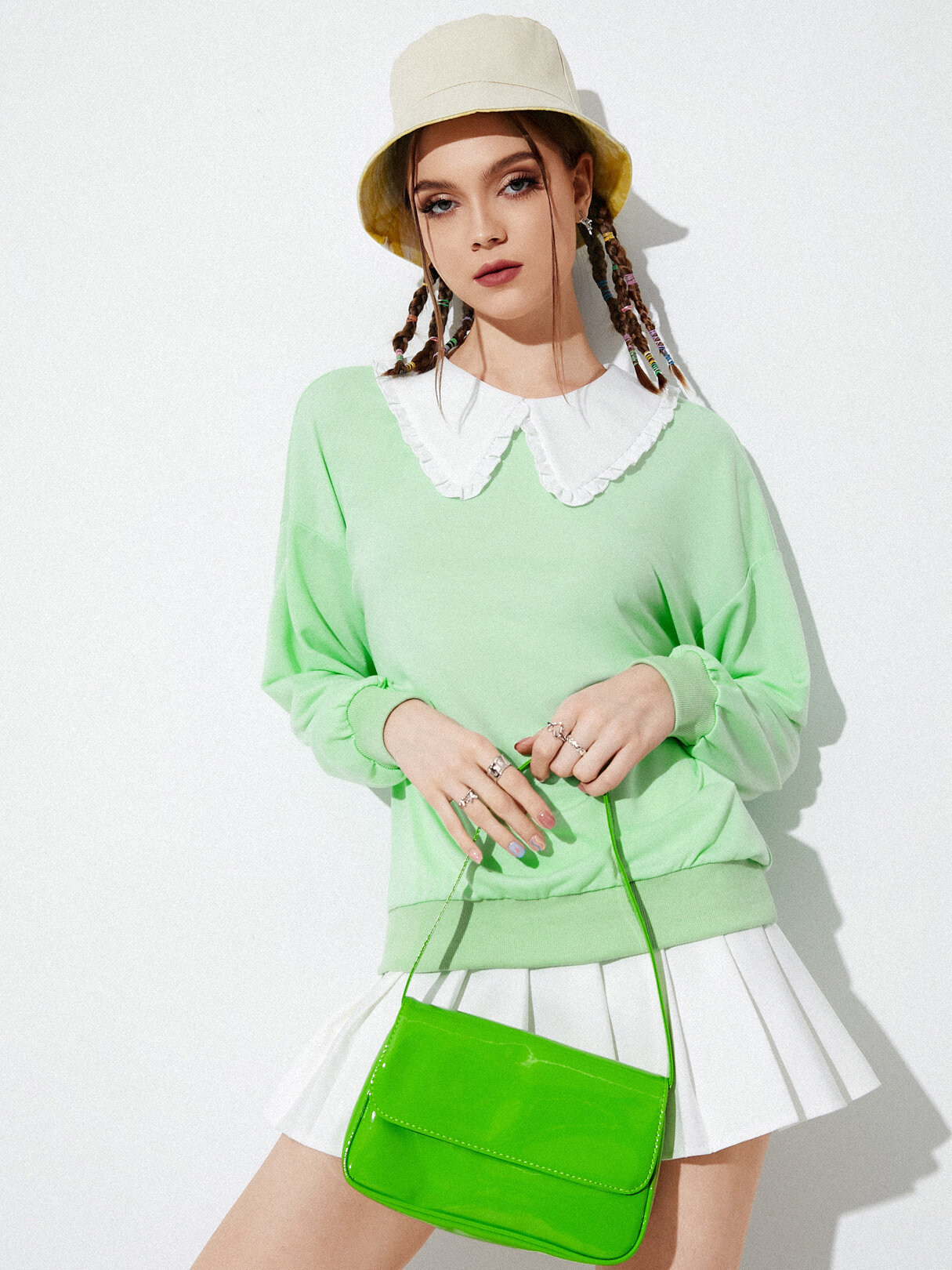 Solid Color Fungus Doll Collar Long Sleeve Casual Sweatshirt