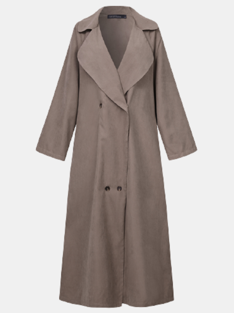 Повседневное длинное пальто на пуговицах размера Plus с лацканами и длинными рукавами для Женское