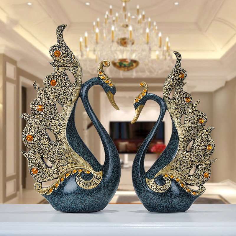 

2Pcs European Luxury Resin Swan Ornament Home Decoration Crafts TV Cabinet Office Statues, Gold;silver