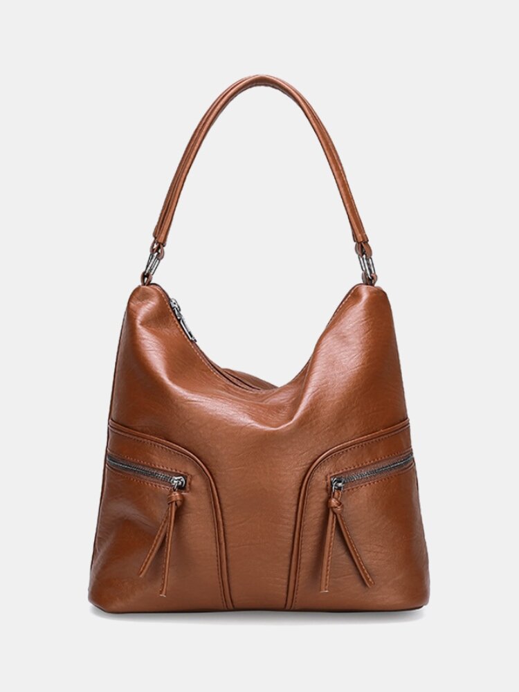 Women Retro PU Leather Multi-pocket Handbag Shoulder Bag