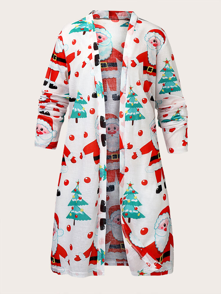 Plus Size Loose Christmas Casual Pattern Long Sleeve Cardigan