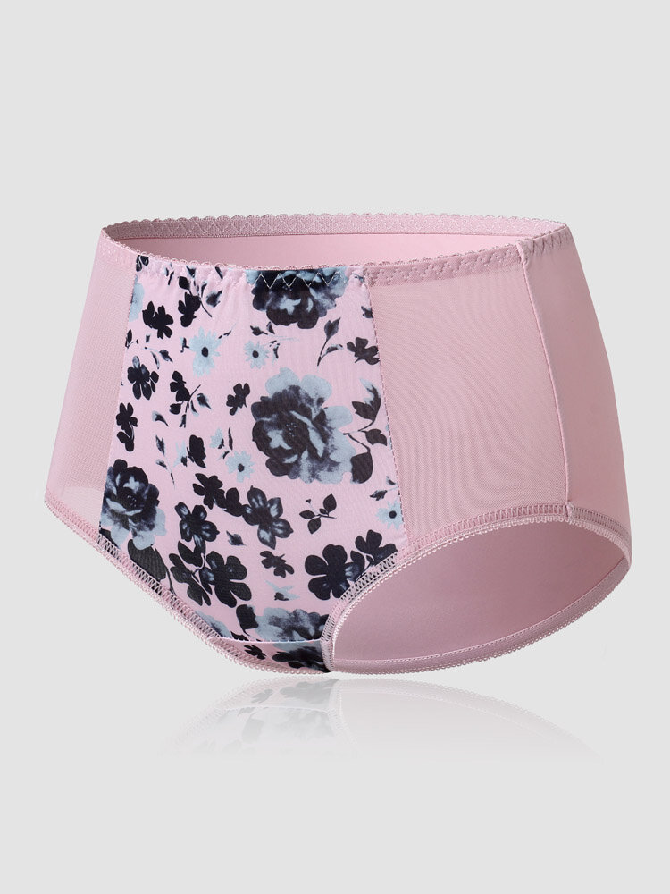 Plus Size Women Floral Breathable Seamless Full Hip Panties