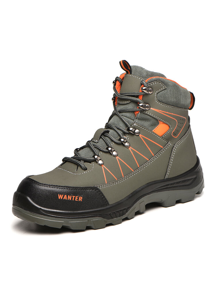 Men PU Lace-up Ankle Protection Non Slip Outdoor Hiking Shoes