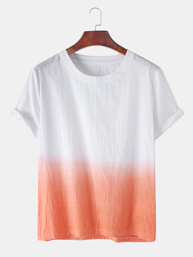 Men 100% Cotton Gradient Color Casual T-Shirt