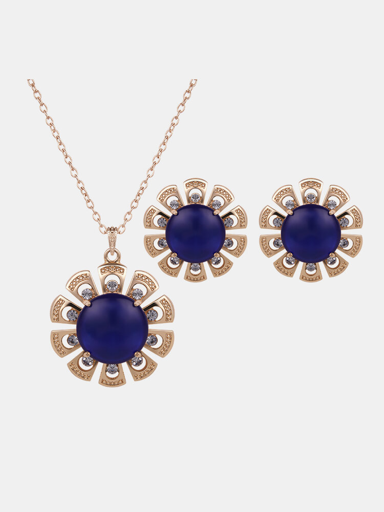 Elegant Jewelry Set Flower Opal Rhinestone Necklace Earrings Set