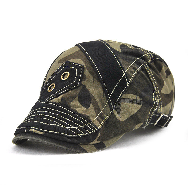 

Men Pure Cotton Camouflage Patchwork Beret Caps Outdoor Visor Peaked Cap Forward Hat Adjustable, Black;grey;beige;coffee