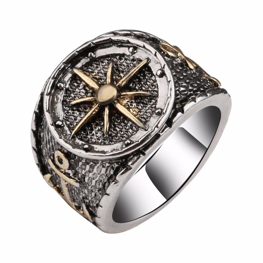 

Vintage Finger Rings Antique Silver Astrolabium Compass Pattern Rings Ethnic Jewelry for Men