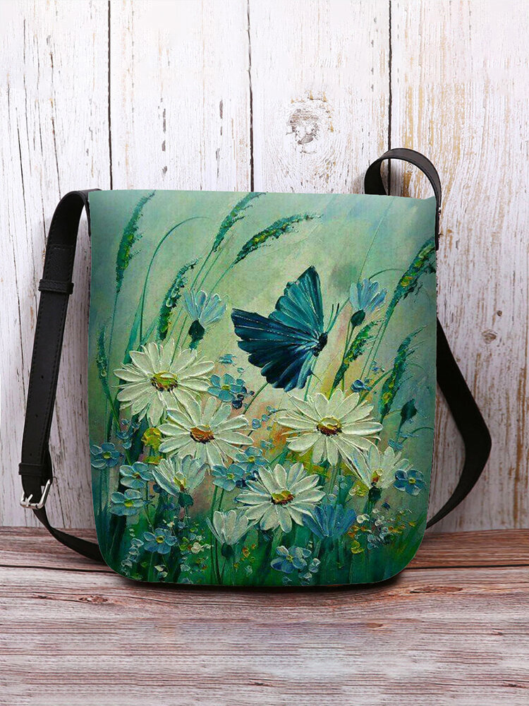 

Women Calico Butterfly Pattern Prints Crossbody Bag Shoulder Bag, Green