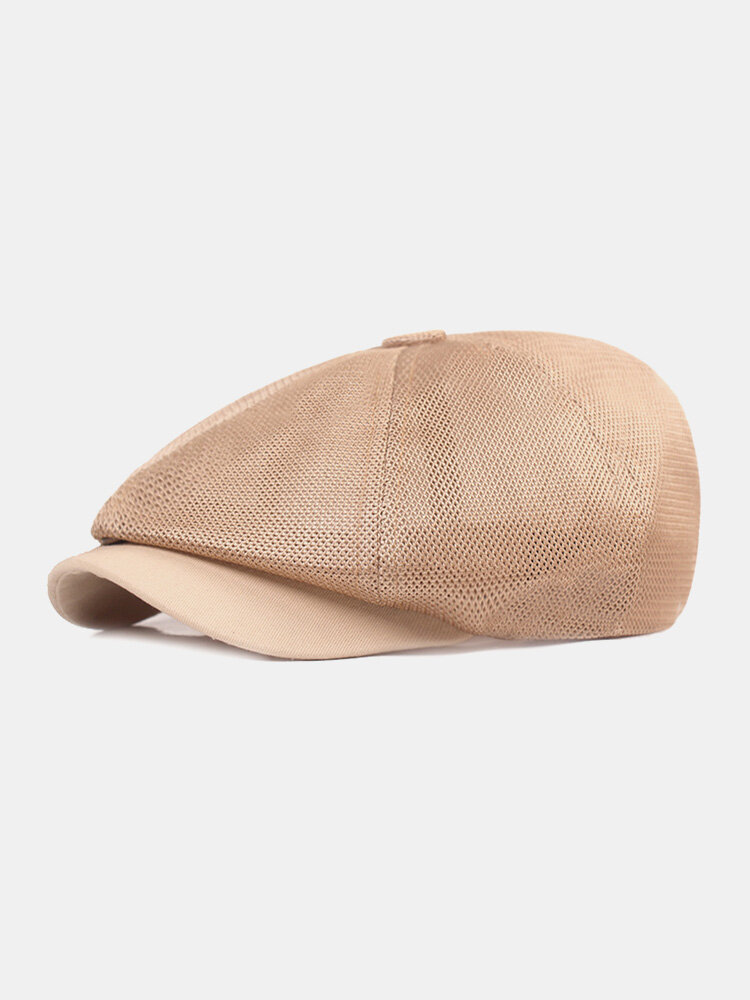 Men Dacron Mesh Solid Color Breathable Simple Casual Octagonal Hat Berets