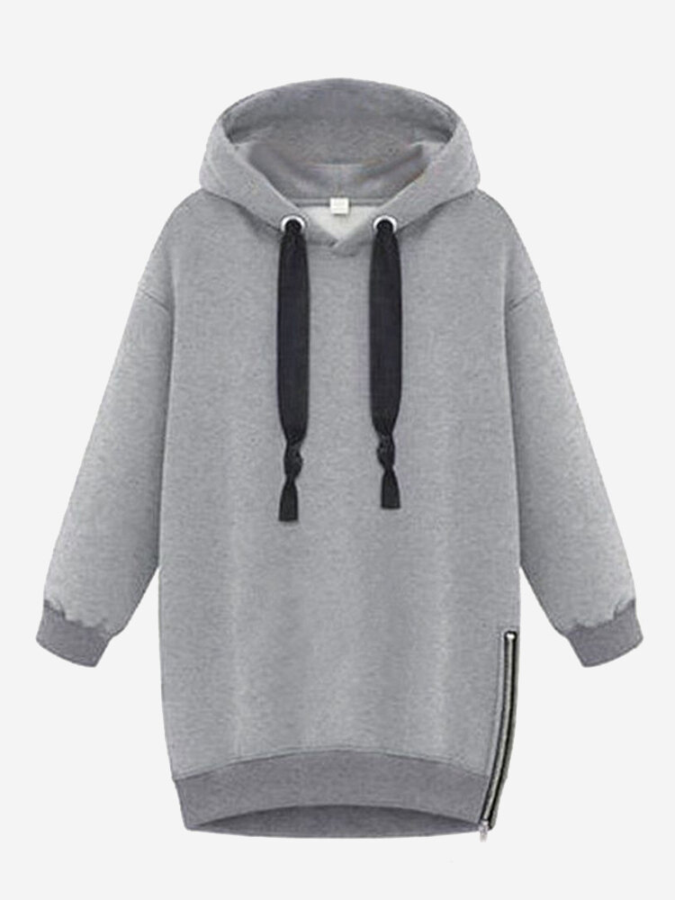 Sports Drawstring Hooded Long Sleeve Solid Women Pullover Casual Hoodies