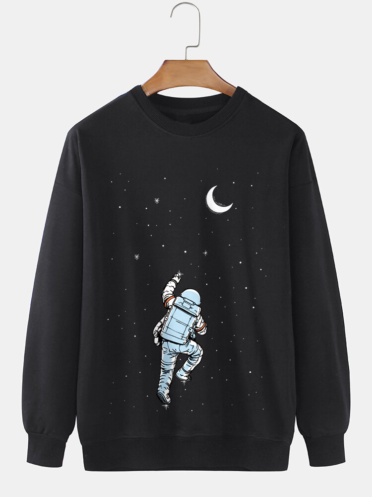 

Mens Astronaut Starry Sky Print Crew Neck Pullover Sweatshirts, Pink;black;blue;green