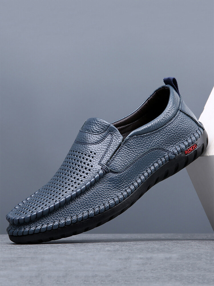 Men Hollow Out Hand Stitching Flats Soft Business Casual Loafers